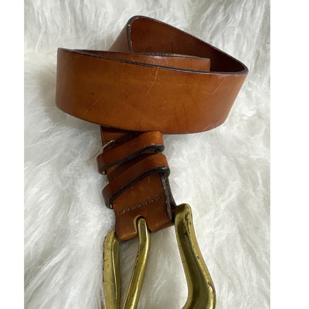 Vintage Leather Belt Unisex 30-34 Classic Brown Brass Buckle Casual Accessory